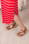 Reagan Ribbed Midi Dress - Red Stripes