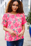 Vacay Vibes Floral Back Keyhole Short Smocked Banded Sleeve Top