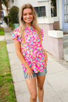 Feeling Femme in Pink Floral Print Frill Mock Neck Blouse