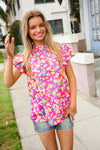 Feeling Femme in Pink Floral Print Frill Mock Neck Blouse