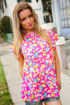 Feeling Femme in Pink Floral Print Frill Mock Neck Blouse