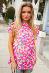 Feeling Femme in Pink Floral Print Frill Mock Neck Blouse