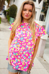Feeling Femme in Pink Floral Print Frill Mock Neck Blouse