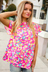 Feeling Femme in Pink Floral Print Frill Mock Neck Blouse