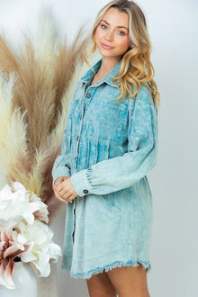  Corduroy Dip Dye Shirt Dress in Teal