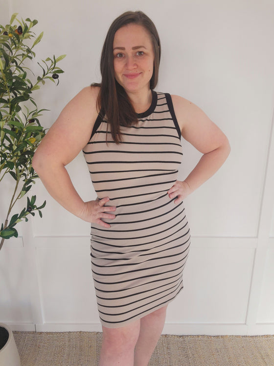 IN STOCK Mariah Ribbed Dress - Mocha Stripes