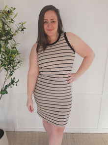  IN STOCK Mariah Ribbed Dress - Mocha Stripes