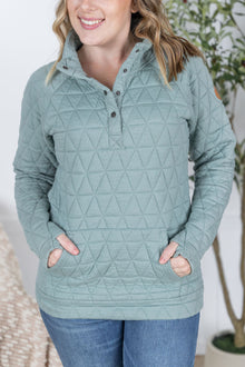  IN STOCK Geometric Button Snap Pullover - Sage