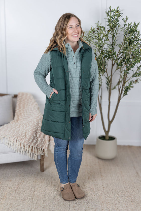 IN STOCK Harlow Long Vest - Hunter Green