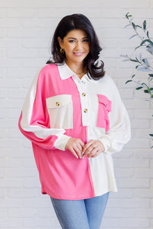  Chip Off the Old Colorblock V-Neck Henley in Pink