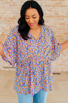  Dreamer Peplum Top in Purple Retro Ditsy Floral