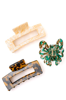  Large Marble Claw Clip Set of 3