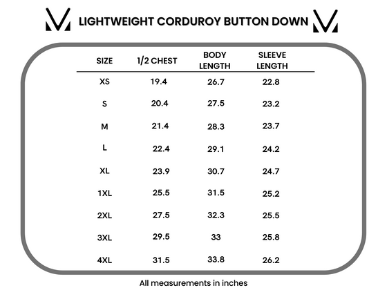 IN STOCK Lightweight Corduroy Button Down - Olive