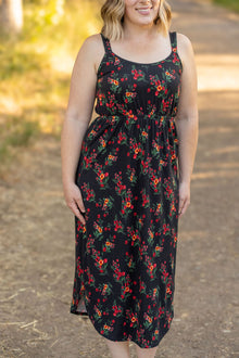  midi dress black floral for women