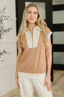  Whispered Urgently Color Block Half Zip Top