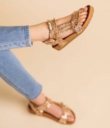  River Dance Woven Sandal in Champagne