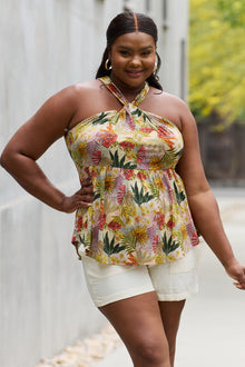  Be Stage Full Size Floral Halter Top in Green