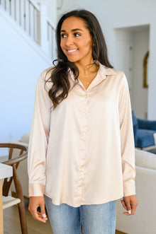  Loved For Years Satin Button Up In Beige